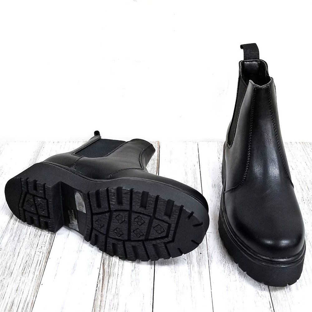 New Black Chelsea Elastic Combat Boots Booties - Picture 4 of 5